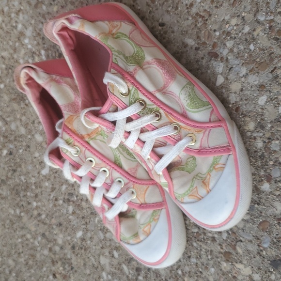 Coach Shoes - Coach Pink Green Orange Classic Signature C Barrett Canvas Womens Shoes 7.5